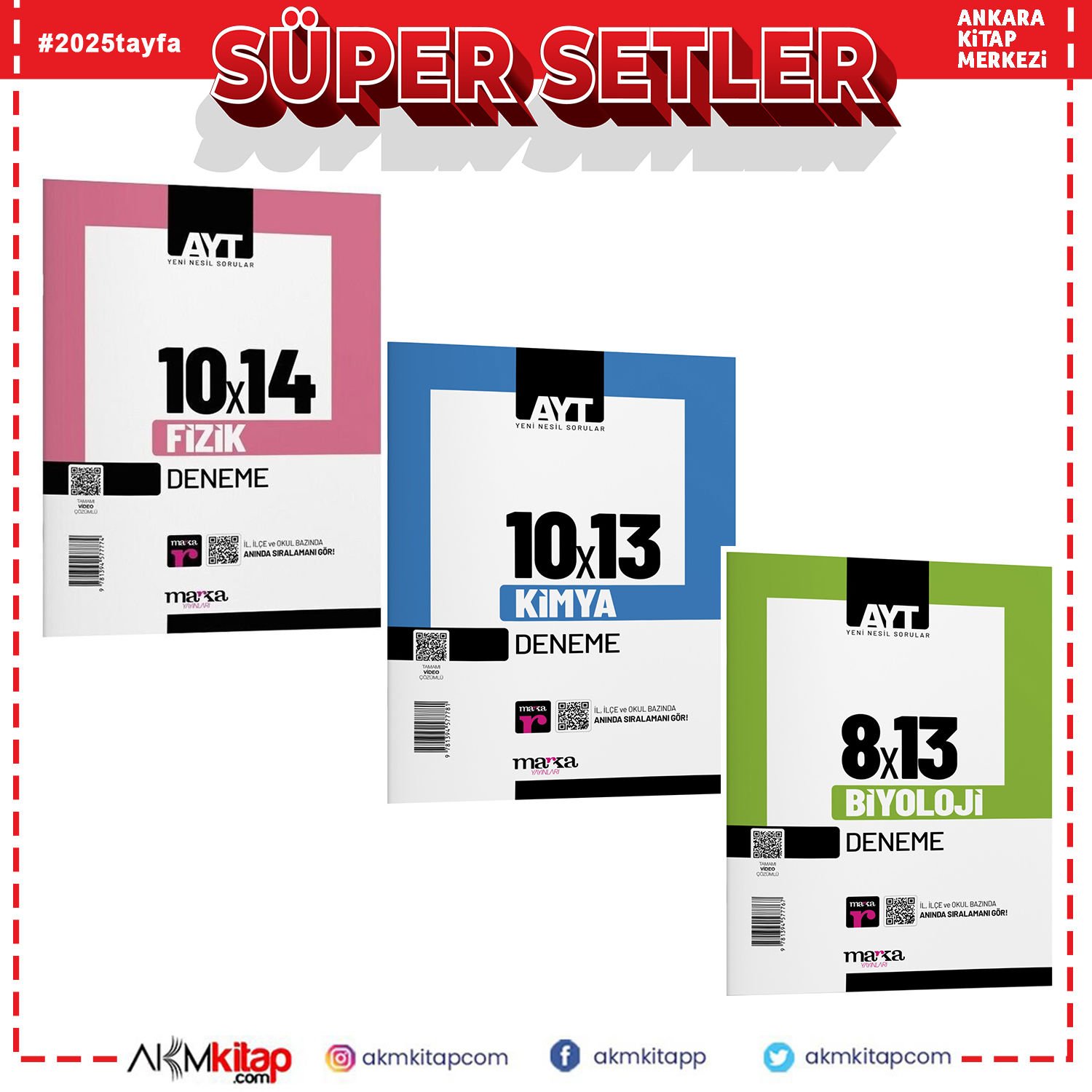 Marka Yayınları AYT Fizik Kimya ve Biyoloji Deneme Seti 3 Kitap