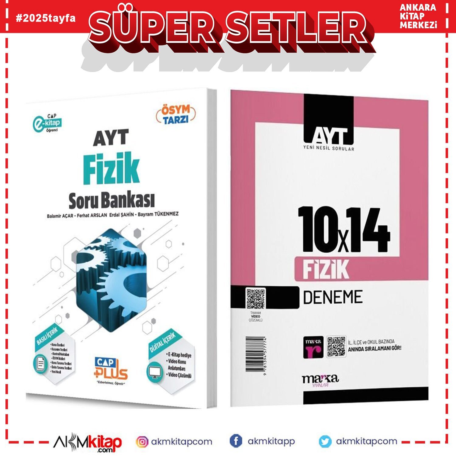 Çap Yayınları AYT Fizik Soru Bankası ve Marka Deneme Seti 2 Kitap
