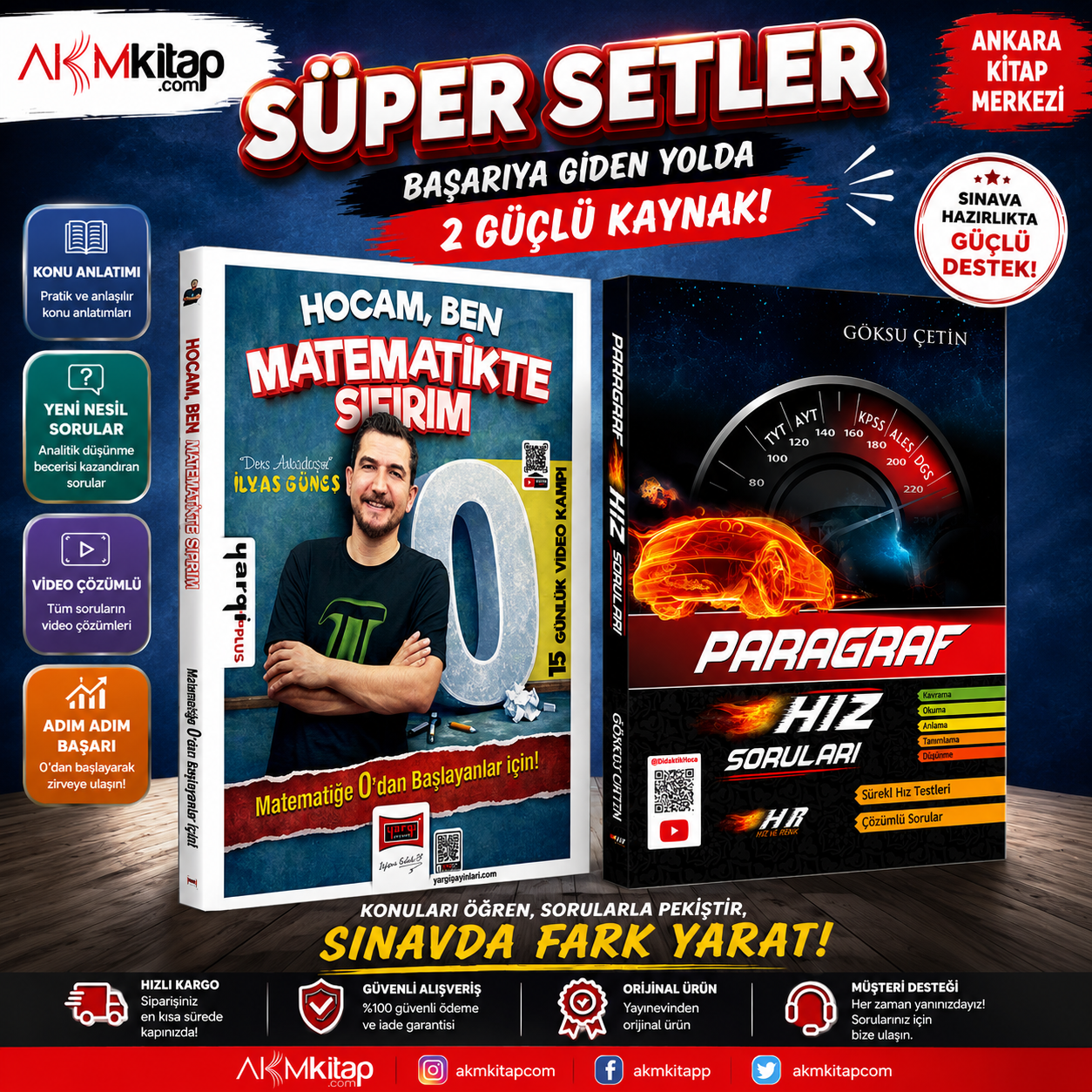 Yargı Yayınları Tüm Adaylar İçin Hocam Ben Matematikte Sıfırım ve Hız Renk Paragraf Soru Bankası Seti 2 Kitap