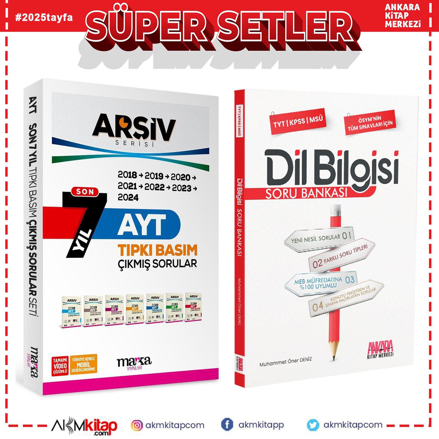 Marka Yayınları Son 7 Yıl AYT Arşiv Serisi Çıkmış Sorular ve AKM Dil Bilgisi Soru Bankası Seti 2 Kitap