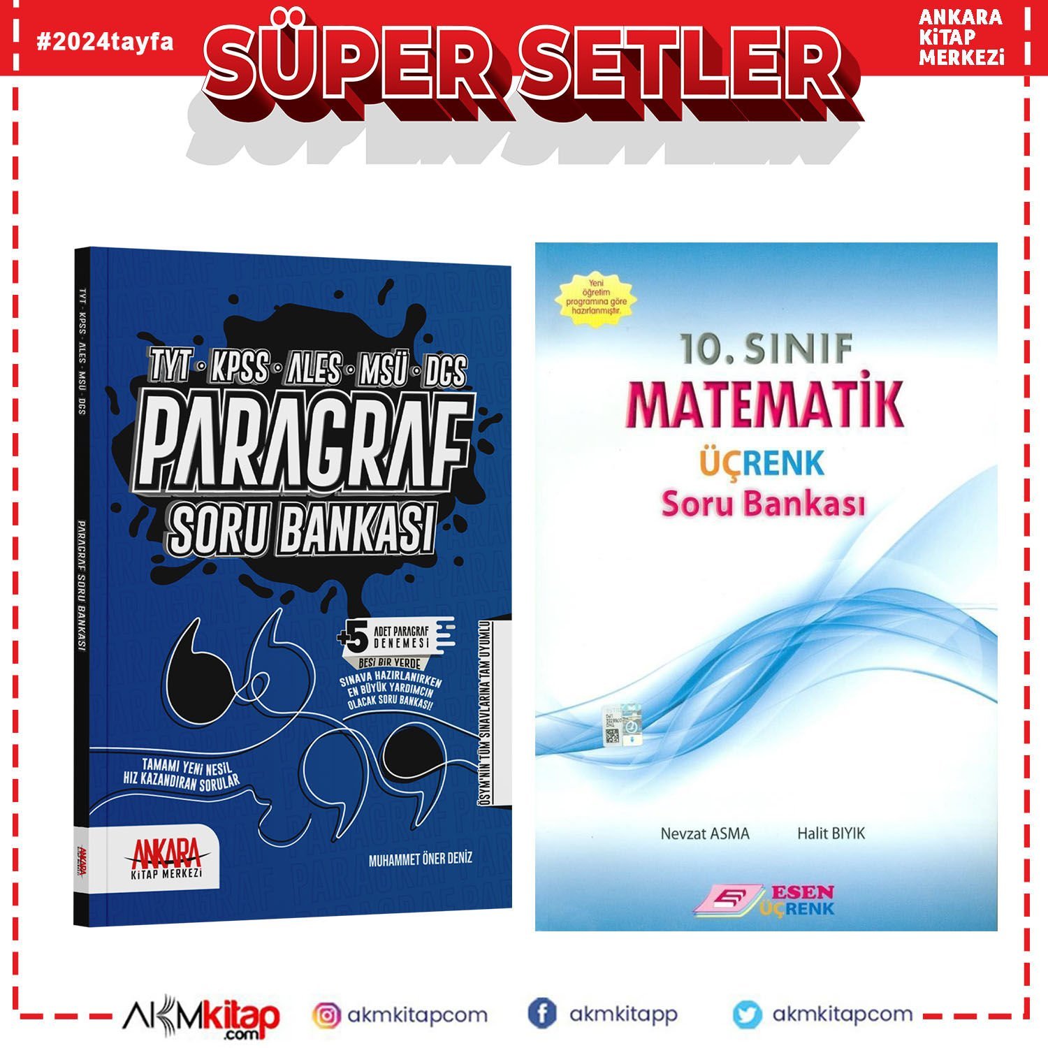 Esen Üç Renk 10.Sınıf Matematik ve AKM Paragraf Soru Bankası Seti 2 Kitap