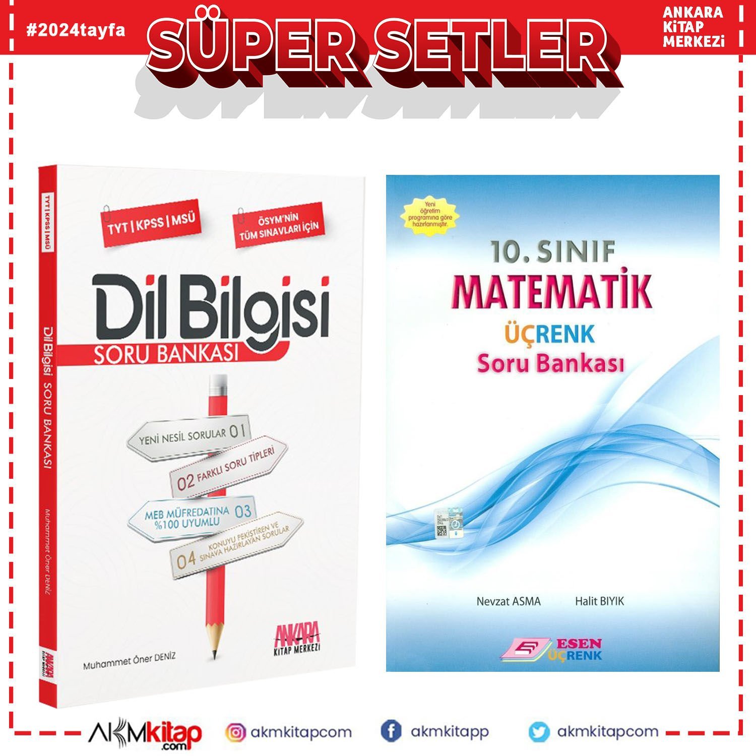 Esen Üç Renk 10.Sınıf Matematik ve AKM Dil Bilgisi Soru Bankası Seti 2 Kitap