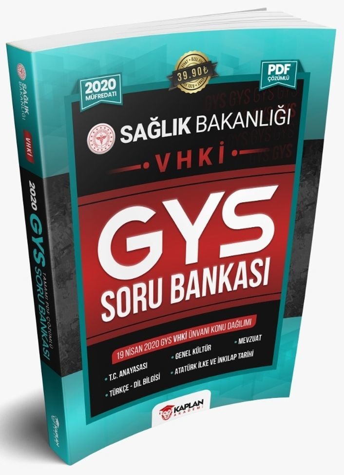 2020 GYS Sağlık Bakanlığı VHKİ Unvanı Görevde Yükselme Sınavı Tamamı PDF Çözümlü Soru Bankası Kaplan Akademi Yayınları