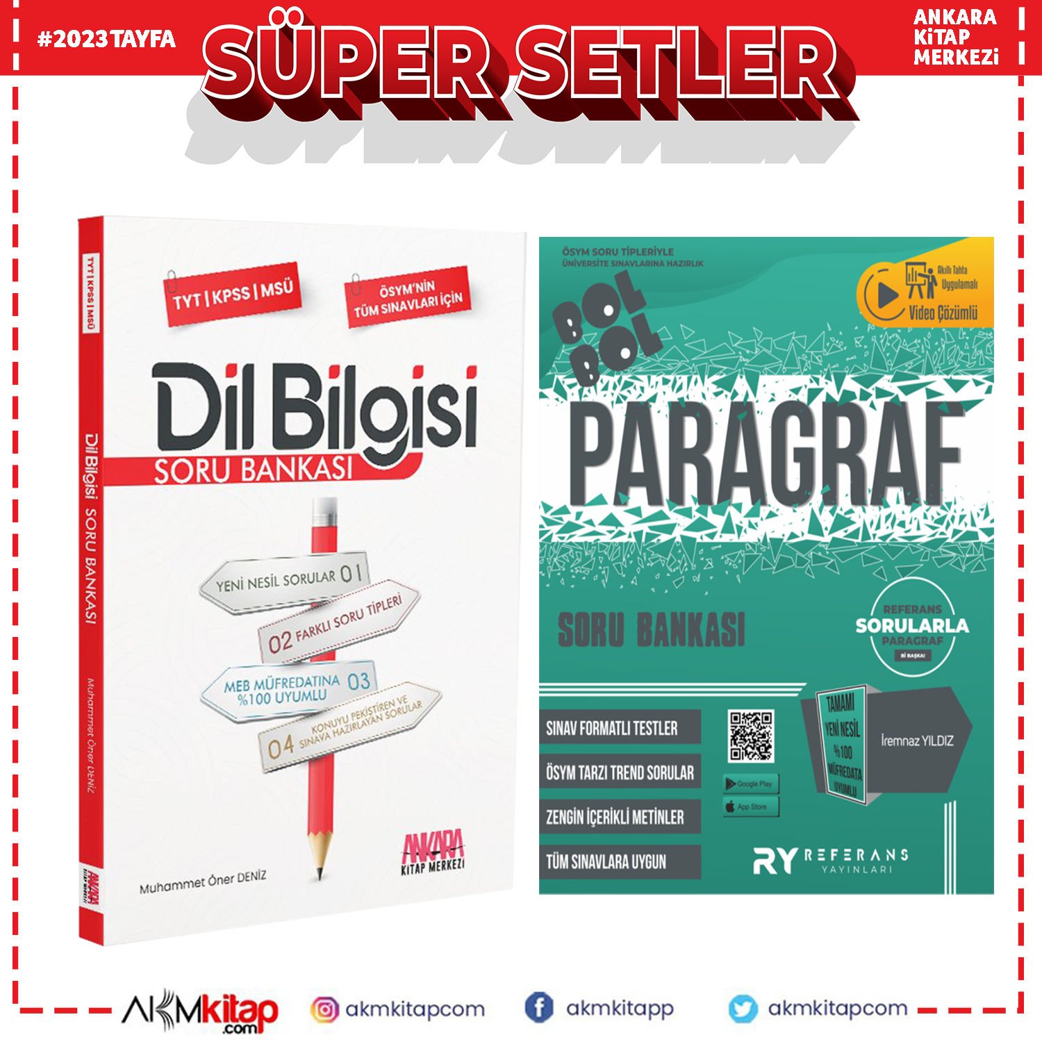 Referans TYT AYT Paragraf Soru ve AKM Dil Bilgisi Soru Bankası Seti 2 Kitap