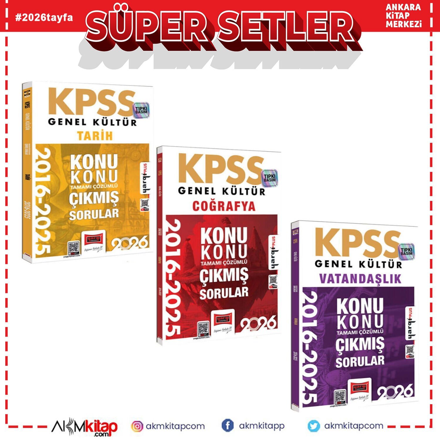 Yargı Yayınları 2026 KPSS Genel Kültür Tarih Coğrafya ve Vatandaşlık Konularına Göre Çıkmış Sorular Seti 3 Kitap