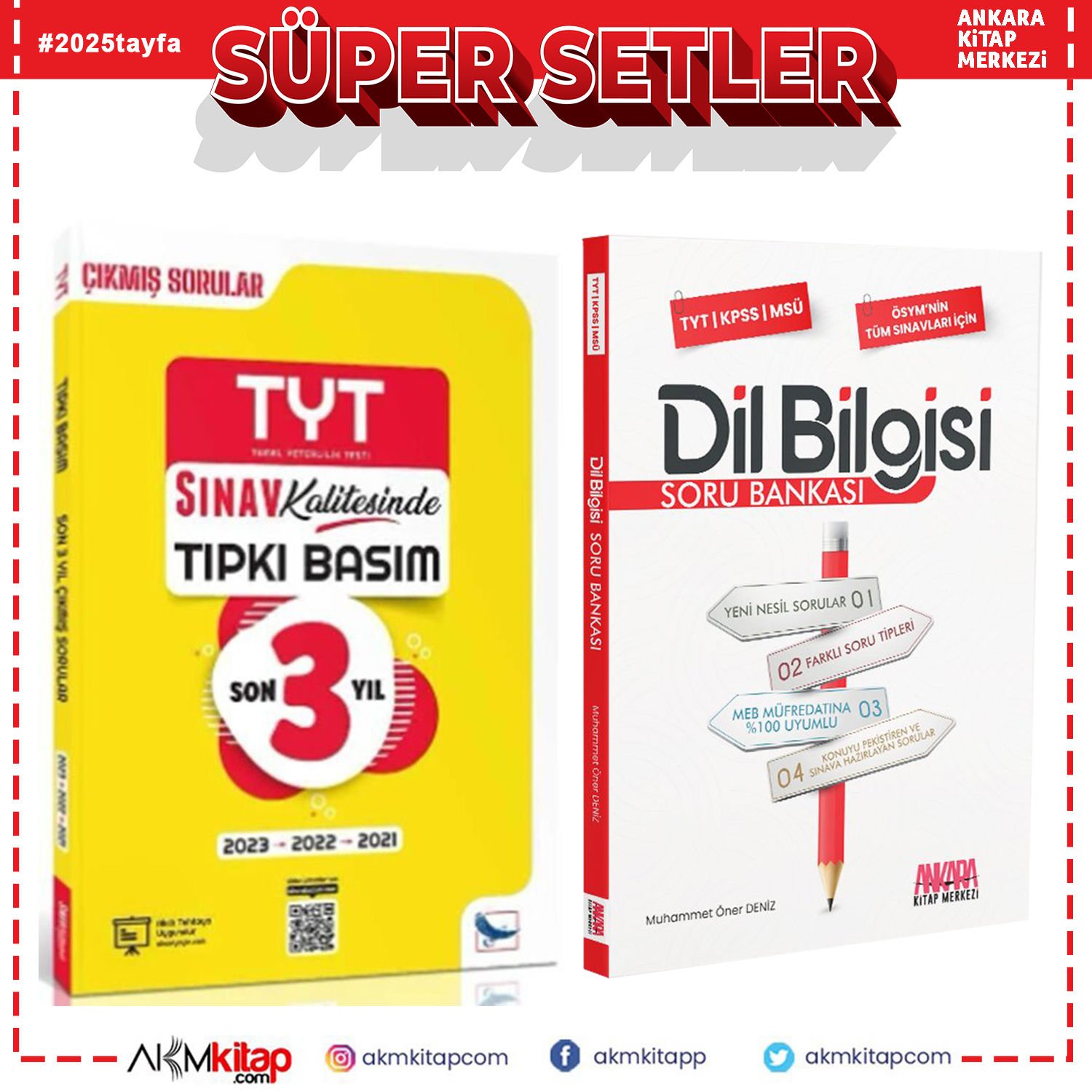 Sınav Yayınları TYT Son 3 Yıl Tıpkı Basım Çıkmış Soru ve AKM Dil Bilgisi Soru Bankası Seti 2 Kitap