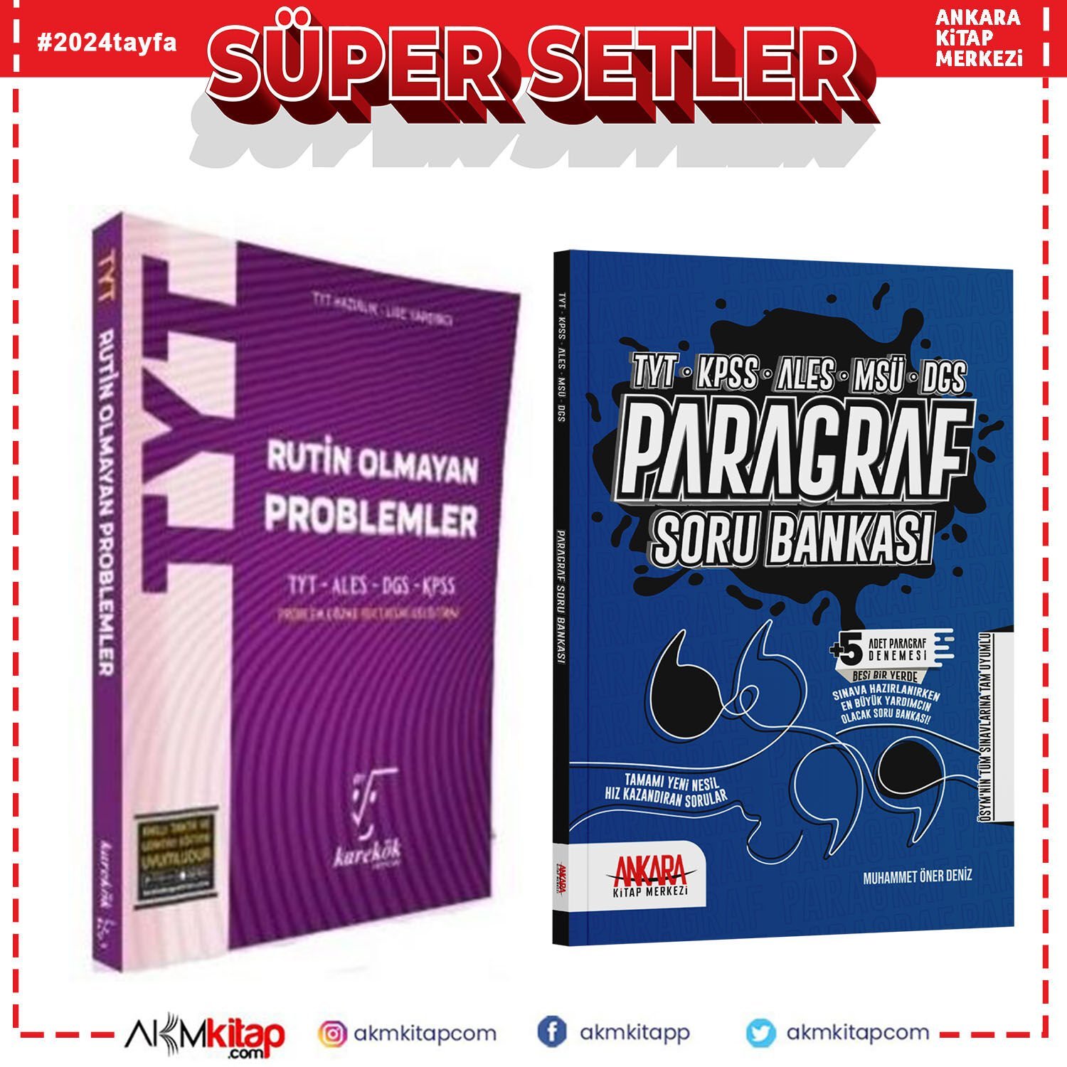 Karekök Rutin Olmayan Problemler ve Ankara Kitap Merkezi Paragraf Soru Bankası Seti 2 Kitap
