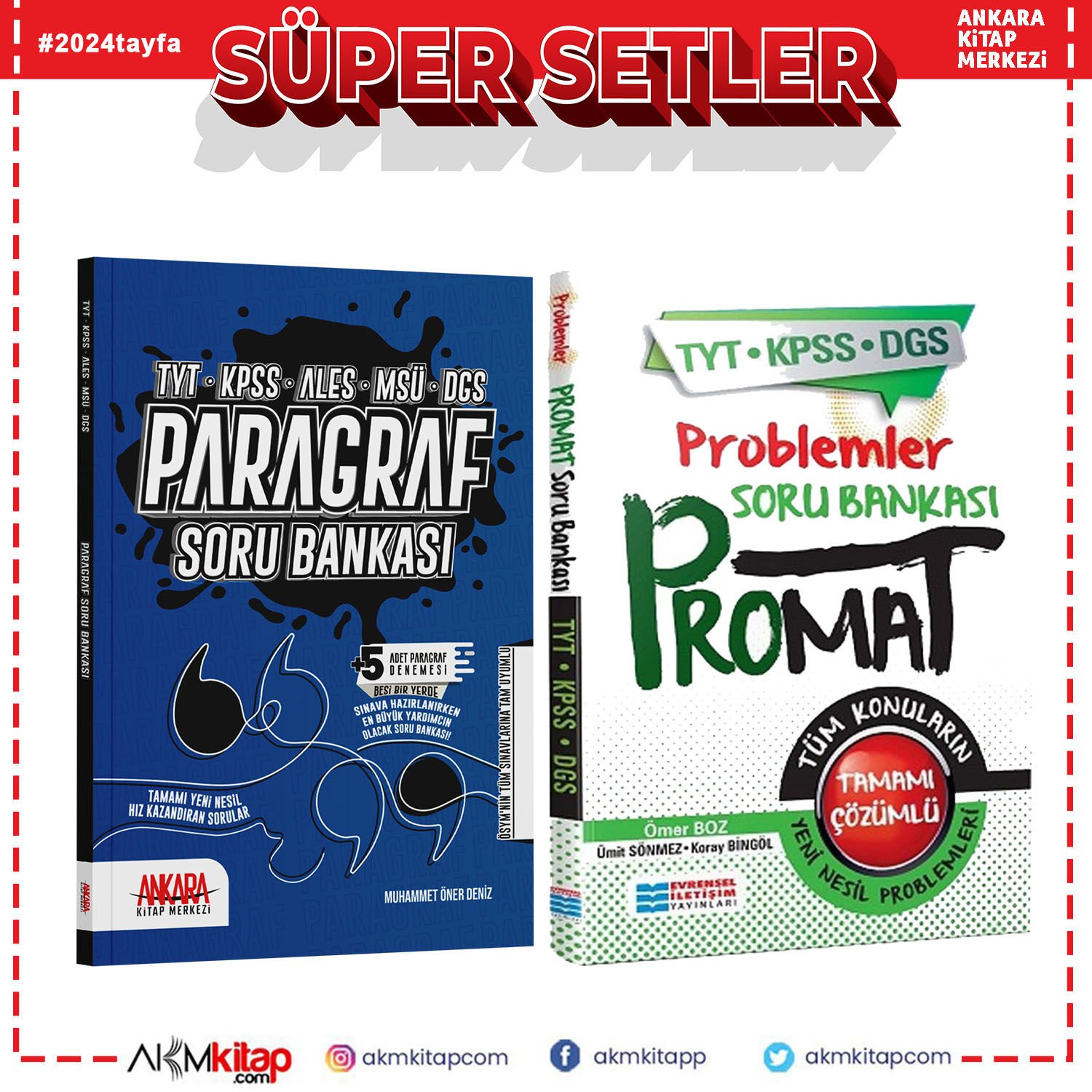 Evrensel İletişim Promat Problemler ve Ankara Kitap Merkezi Paragraf Soru Bankası Seti 2 Kitap
