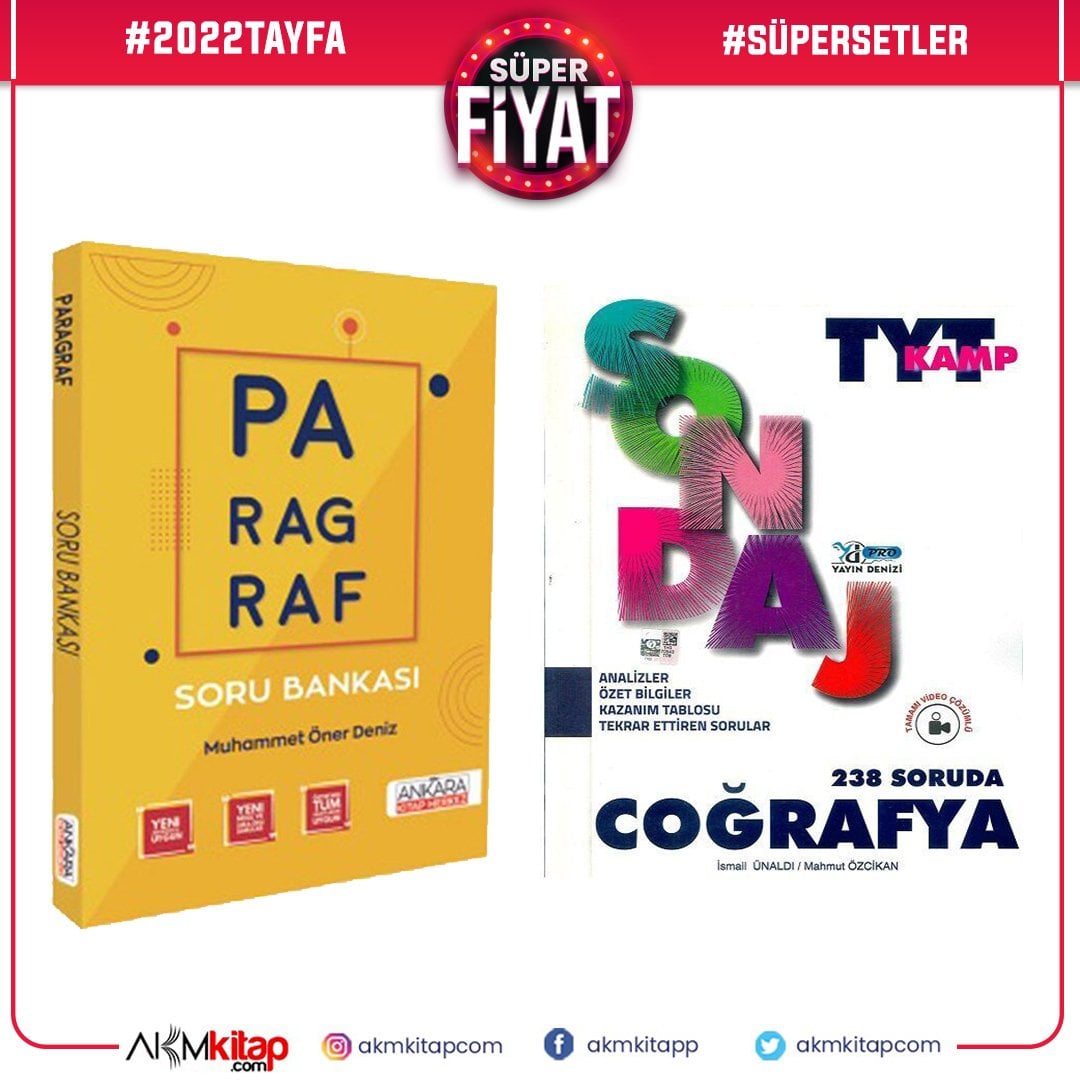 Yayın Denizi TYT Coğrafya Pro 238 Soruda Sondaj Kamp ve AKM Paragraf Soru Bankası Seti 2 Kitap
