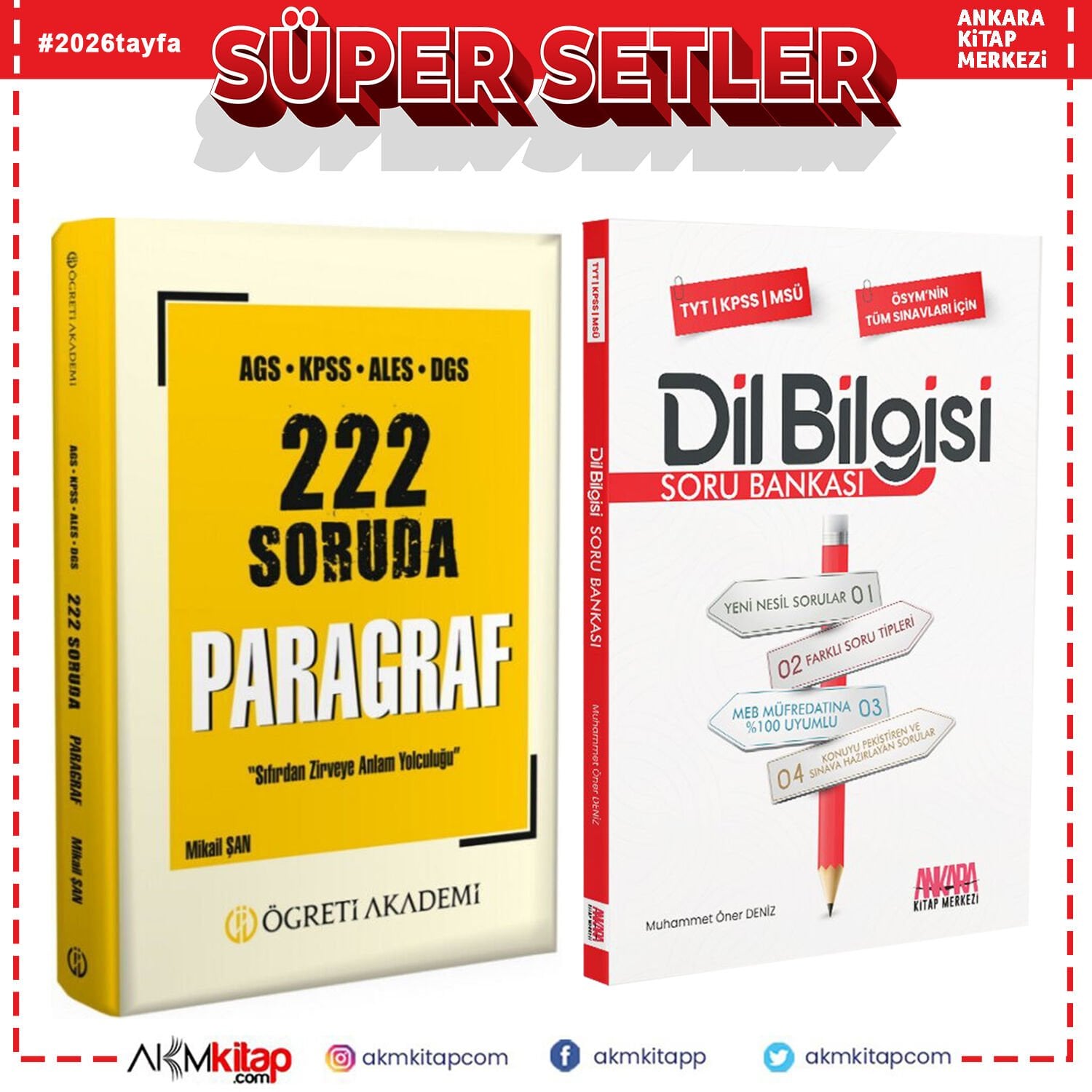 Öğreti Akademi 2026 Tüm Adaylar İçin 222 Soruda Paragrafın Şifresi ve AKM Dil Bilgisi Soru Bankası Seti 2 Kitap