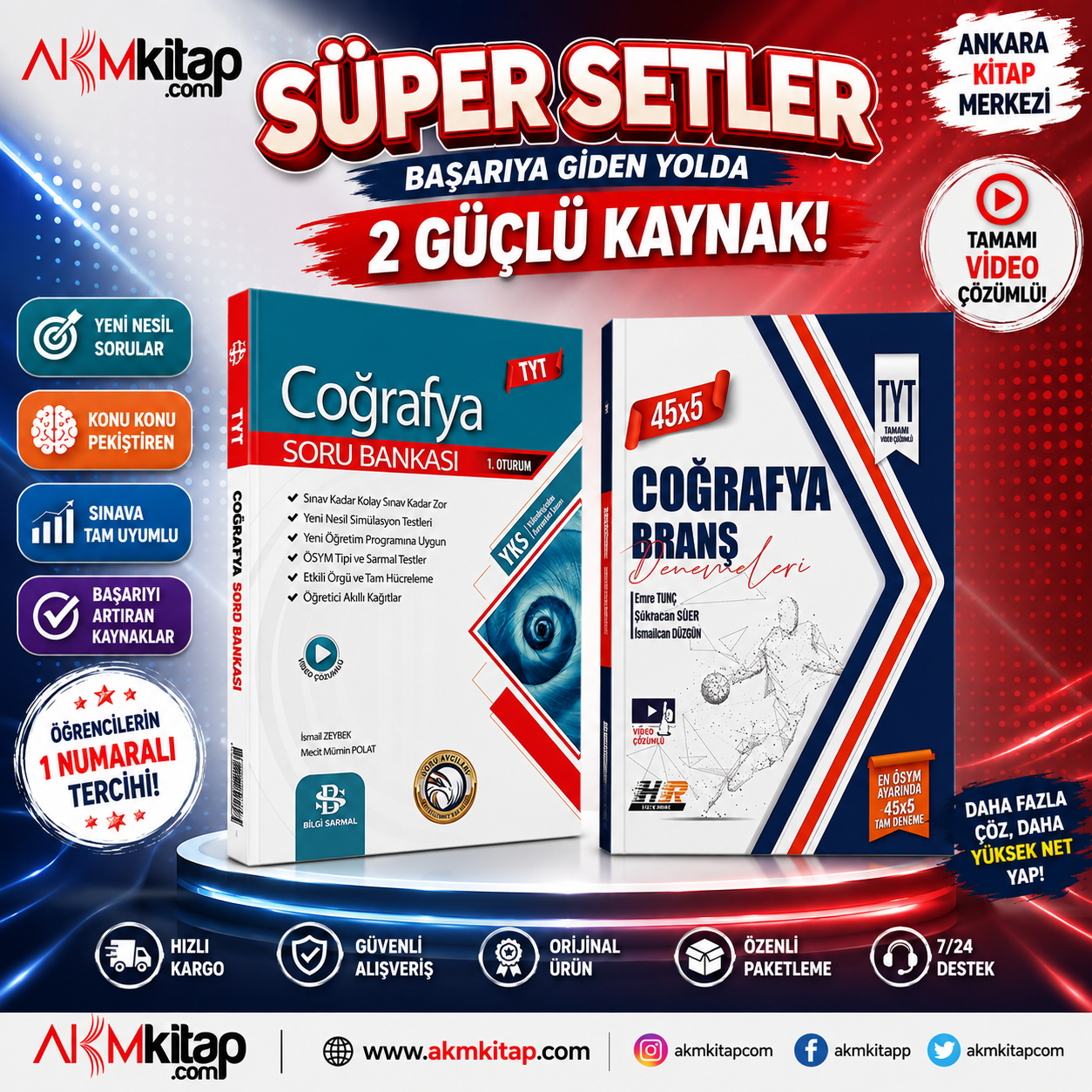 Bilgi Sarmal TYT Coğrafya Soru Bankası ve Hız Renk Coğrafya Deneme Seti 2 Kitap