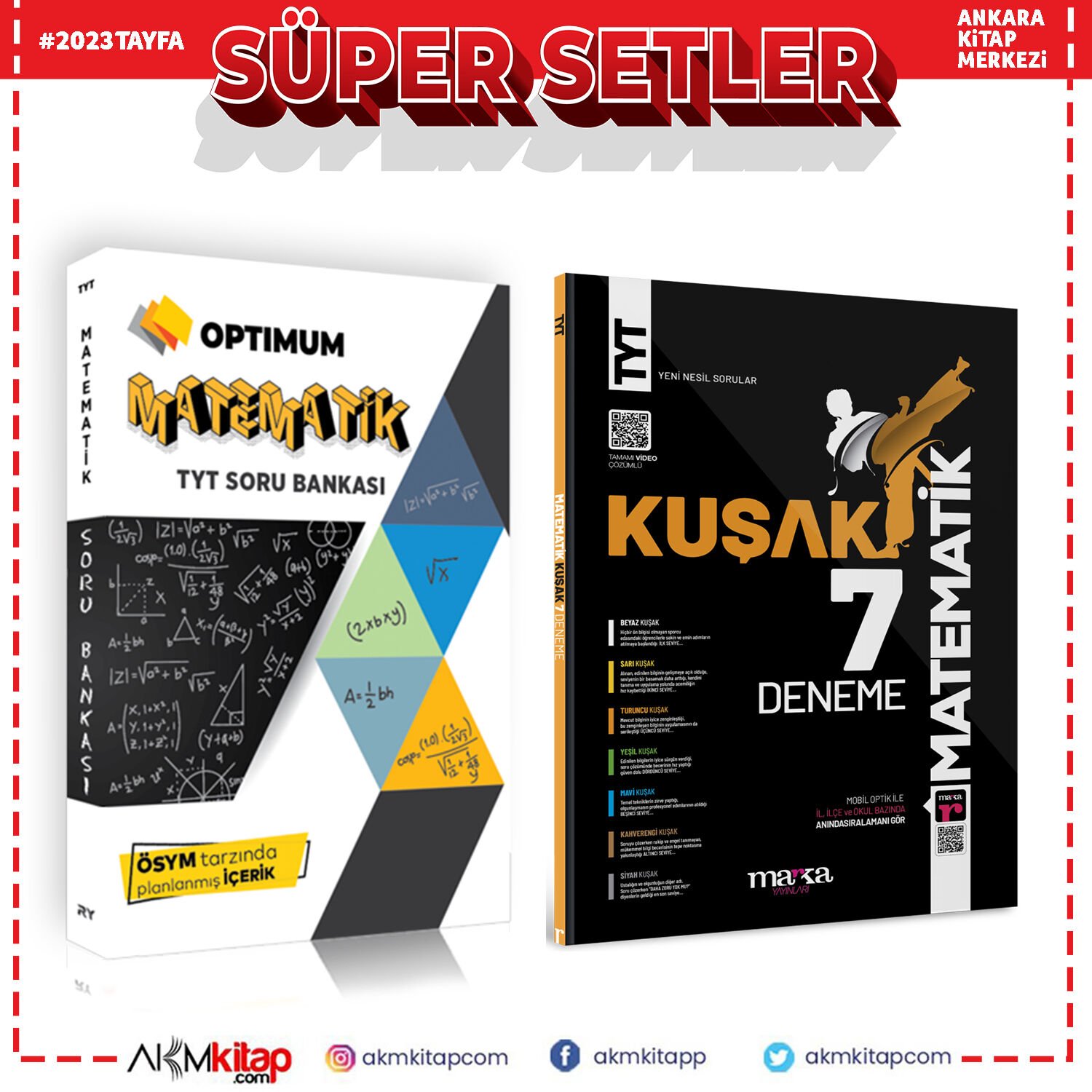 Referans TYT Matematik Optimum Soru Bankası ve Marka Kuşak Matematik Deneme Seti 2 Kitap