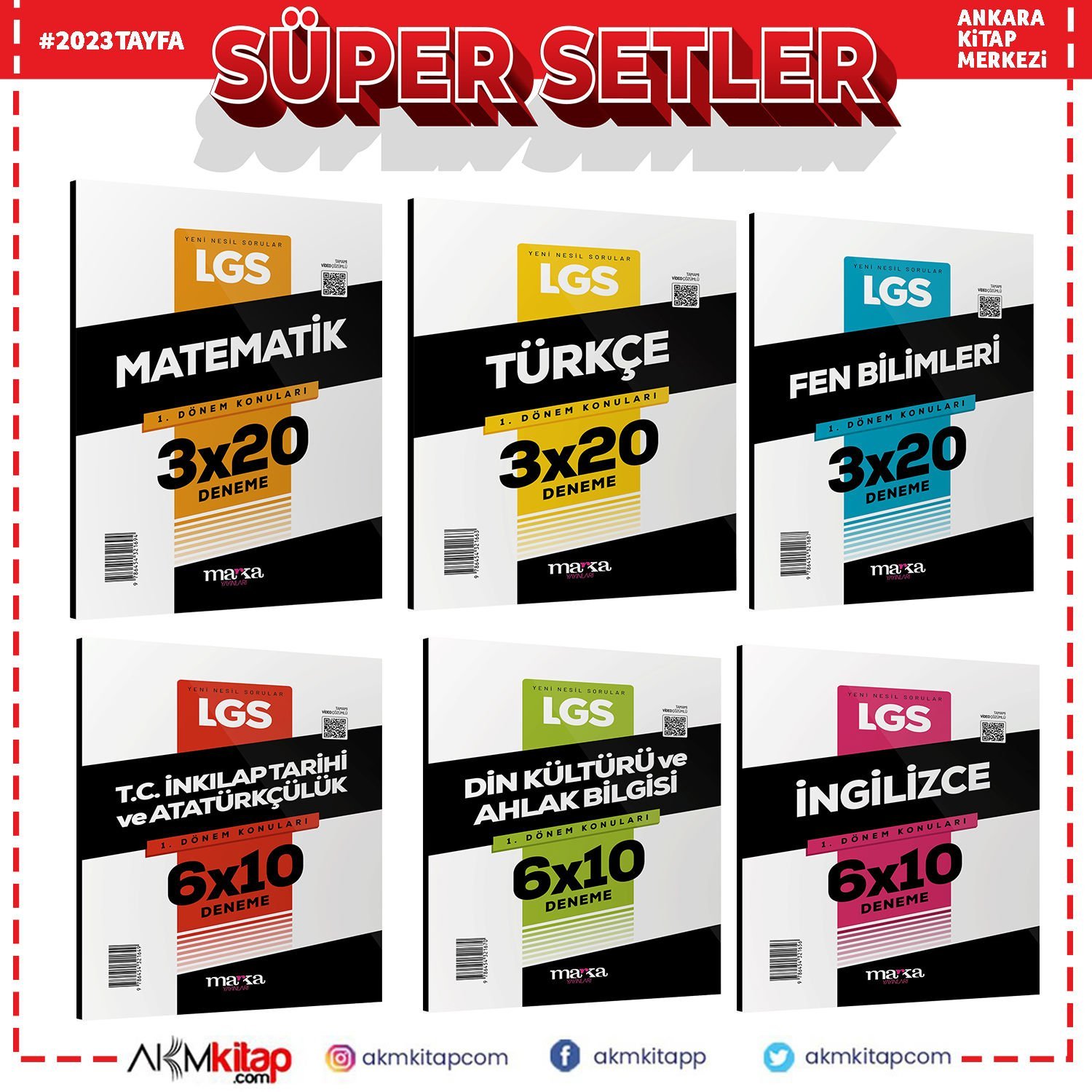 Marka Yayınları 2023 8.Sınıf LGS 1.Dönem Branş Deneme Seti 6 Kitap