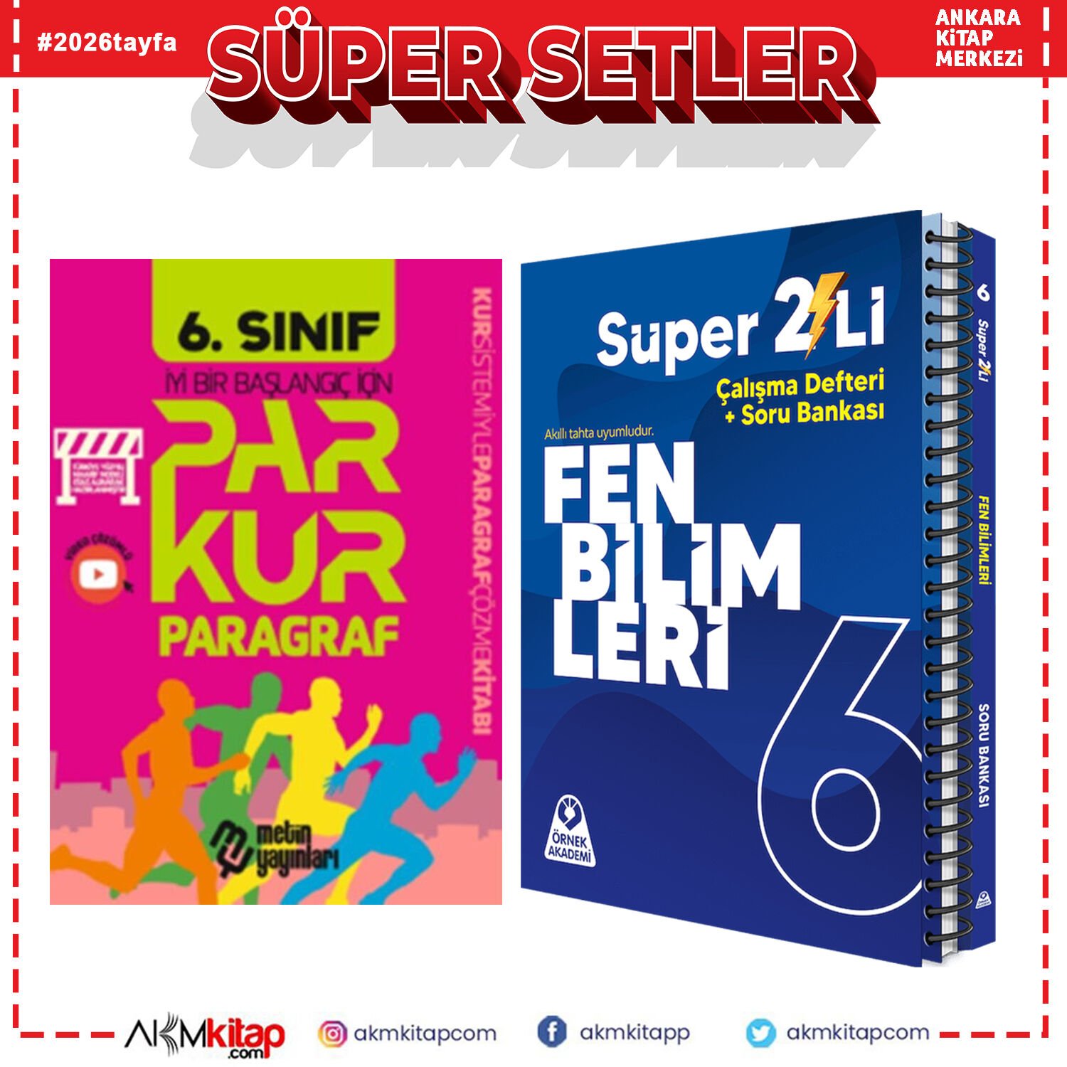 Örnek Akademi 6. Sınıf Fen Bilimleri Süper İkili ve Metin Par Kur Paragraf Soru Bankası Seti 2 Kitap