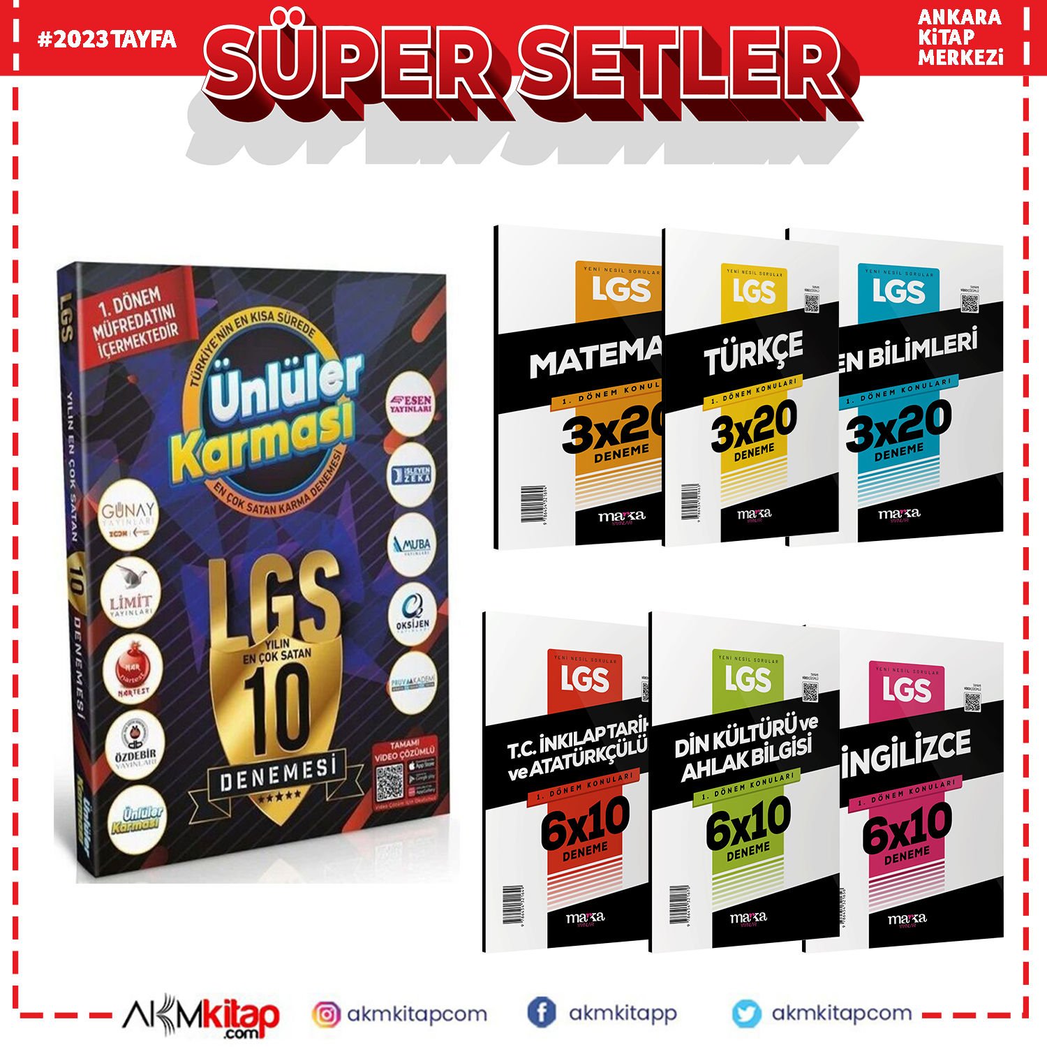 Ünlüler 2023 8.Sınıf 1.Dönem ve Marka Branş Deneme Seti 7 Kitap