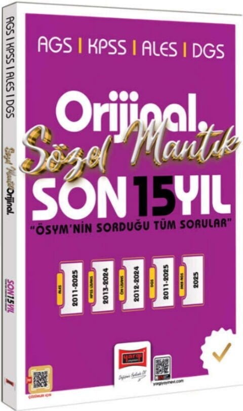 2026 KPSS AGS ALES DGS Orijinal Sözel Mantık Son 15 Yıl Çıkmış Sorular Yargı Yayınları