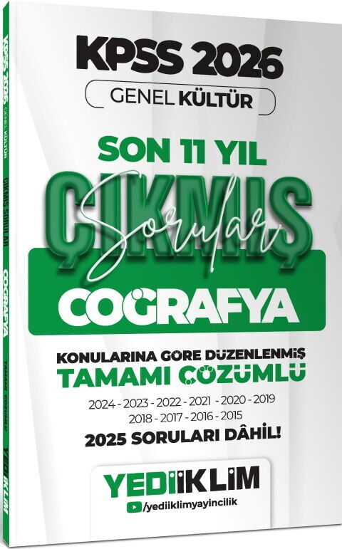 2026 KPSS Genel Kültür Coğrafya Konularına Göre Tamamı Çözümlü Son 11 Yıl Çıkmış Sorular Yediiklim