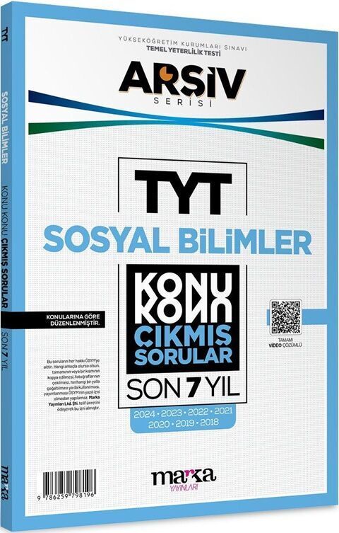 TYT Sosyal Bilimler ARŞİV Serisi Konu Konu Son 7 Yıl Çıkmış Sorular Marka Yayınları