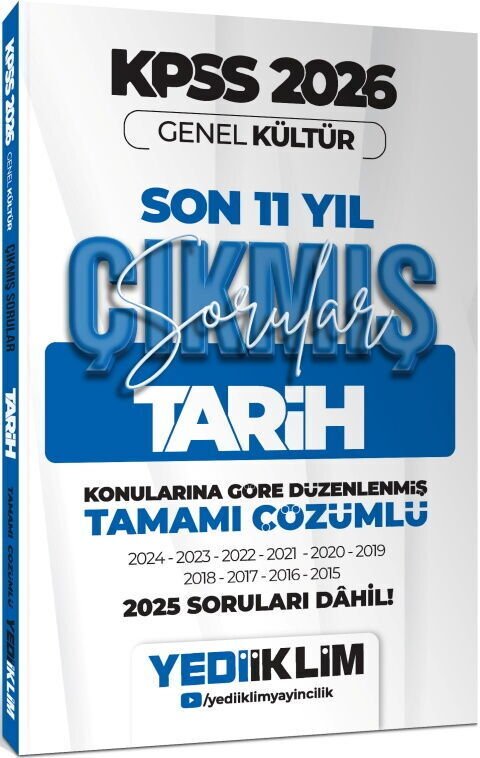 2026 KPSS Genel Kültür Tarih Konularına Göre Tamamı Çözümlü Son 11 Yıl Çıkmış Sorular Yediiklim