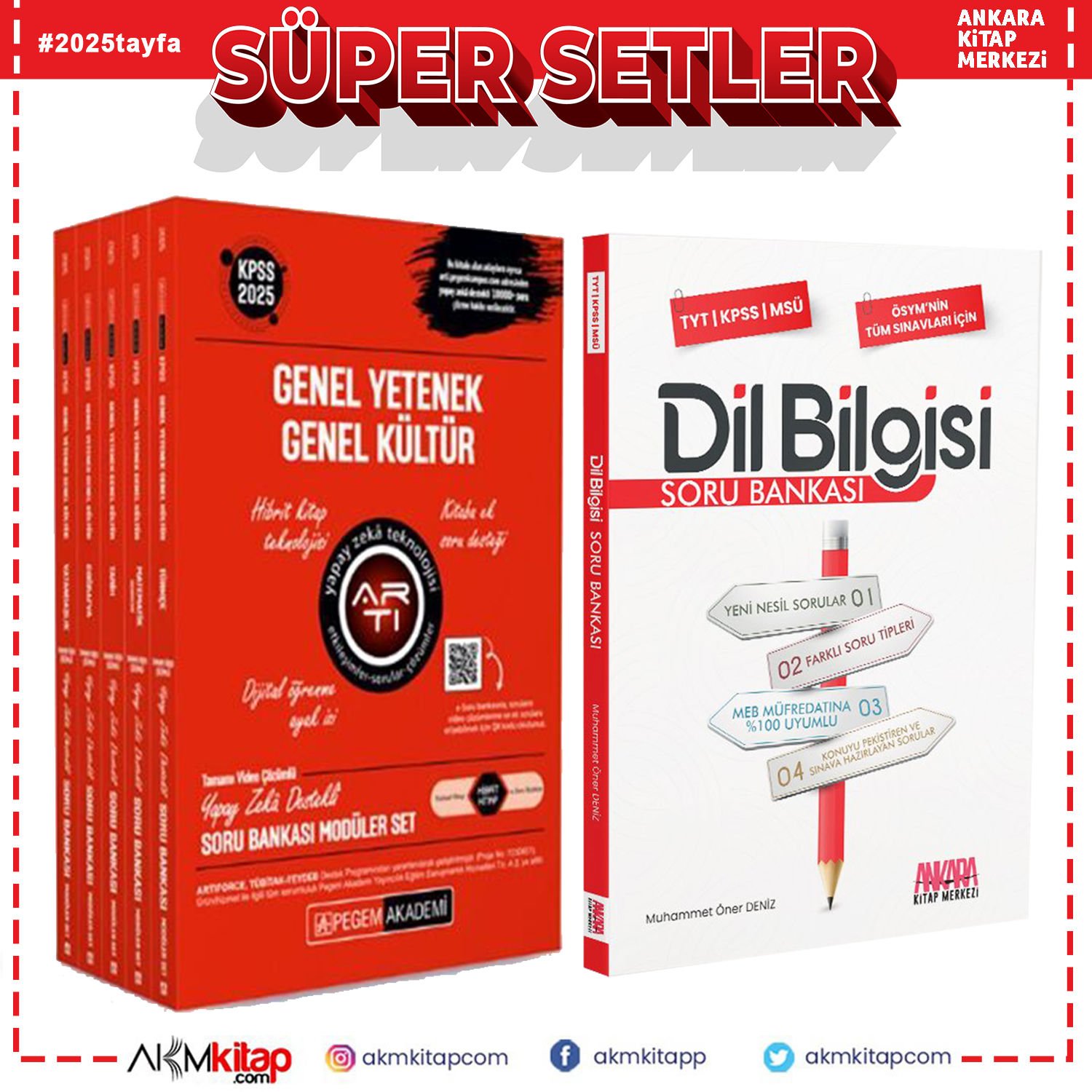 Pegem KPSS Genel Yetenek Genel Kültür Soru Seti ve AKM Dil Bilgisi Soru Bankası Seti 2 Kitap