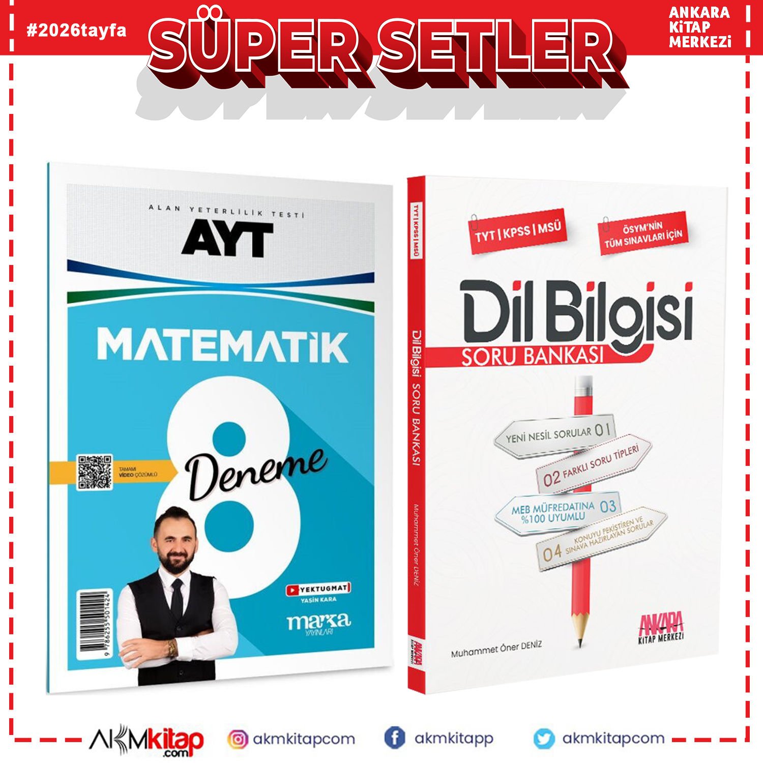 Marka Yayınları AYT Matematik Tamamı Video Çözümlü 8 Deneme ve AKM Dil Bilgisi Soru Bankası Seti 2 Kitap