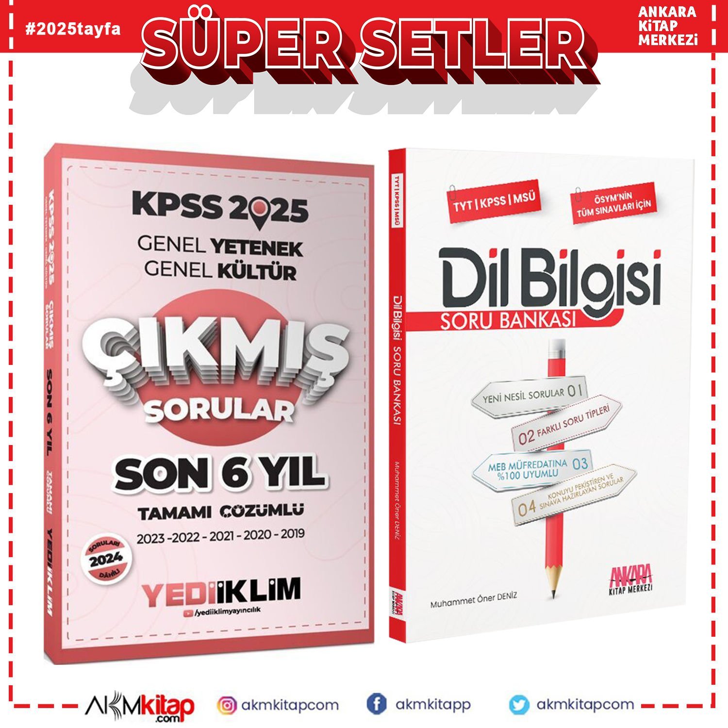 Yediiklim 2025 KPSS Genel Yetenek Genel Kültür Son 6 Yıl Çıkmış Sorular ve AKM Dil Bilgisi Soru Bankası Seti 2 Kitap