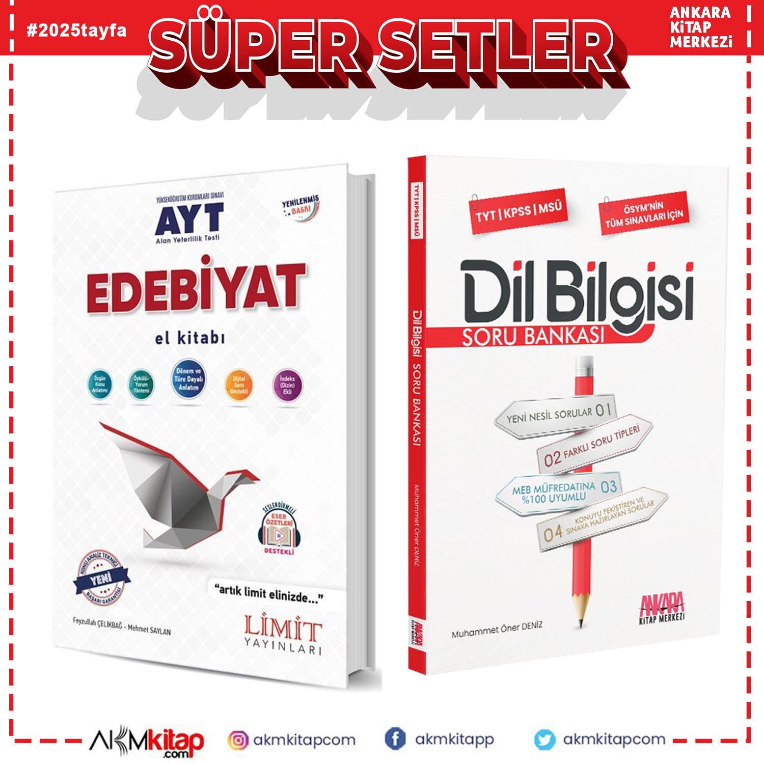 Limit AYT Edebiyat El Kitabı ve Ankara Kitap Merkezi Dil Bilgisi Soru Bankası Seti 2 Kitap