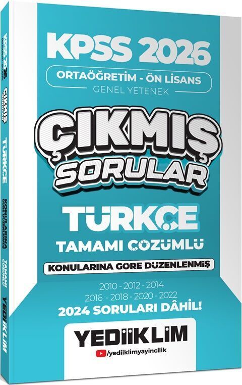 2026 KPSS Ortaöğretim Önlisans Türkçe Konularına Göre Çıkmış Sorular Yediiklim Yayınları
