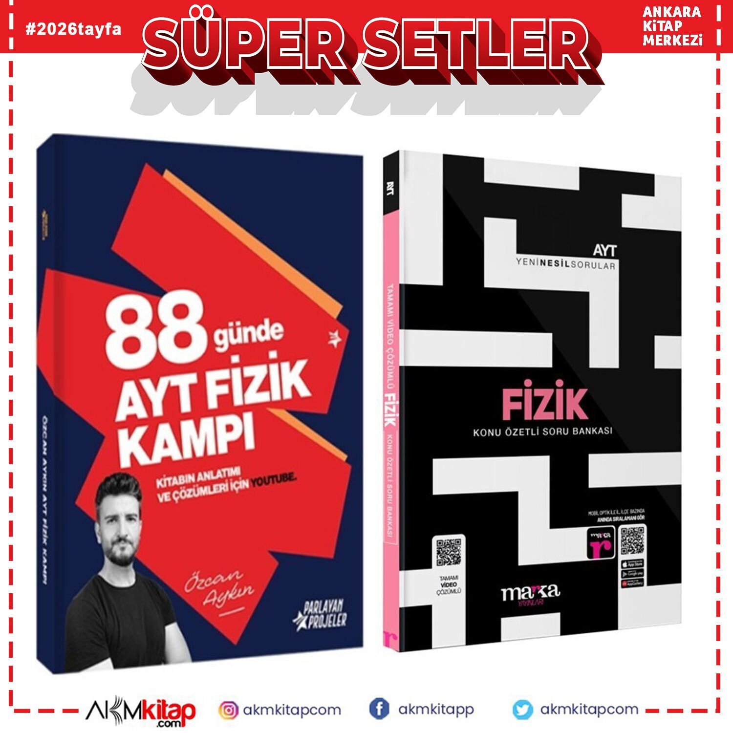 Özcan Aykın AYT 88 Günde Fizik Kampı ve Marka Soru Bankası Seti 2 Kitap
