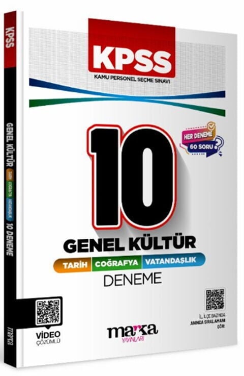 KPSS Genel Kültür Tarih Coğrafya Vatandaşlık 10 Deneme Sınavı Marka Yayınları