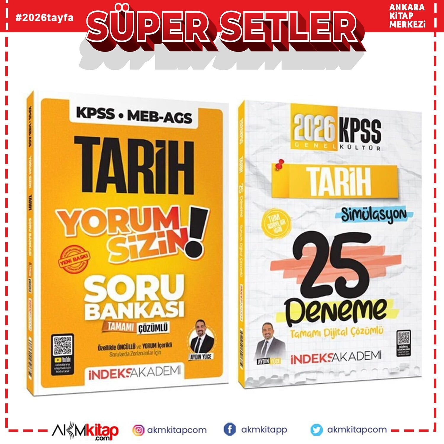 İndeks Akademi 2026 KPSS TYT AYT Tarih Yorum Sizin Soru Bankası ve Deneme Seti 2 Kitap