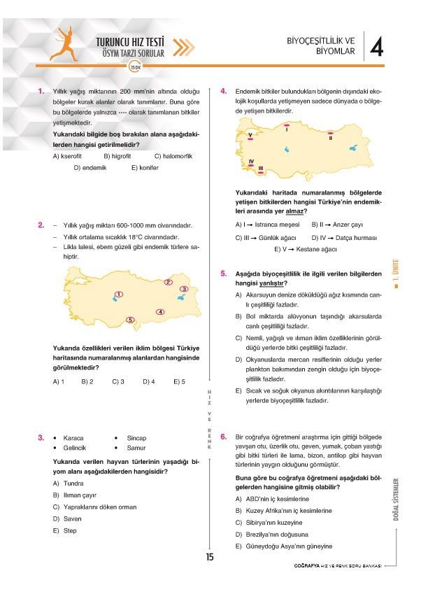 AYT Coğrafya Soru Bankası Hız ve Renk Yayınları