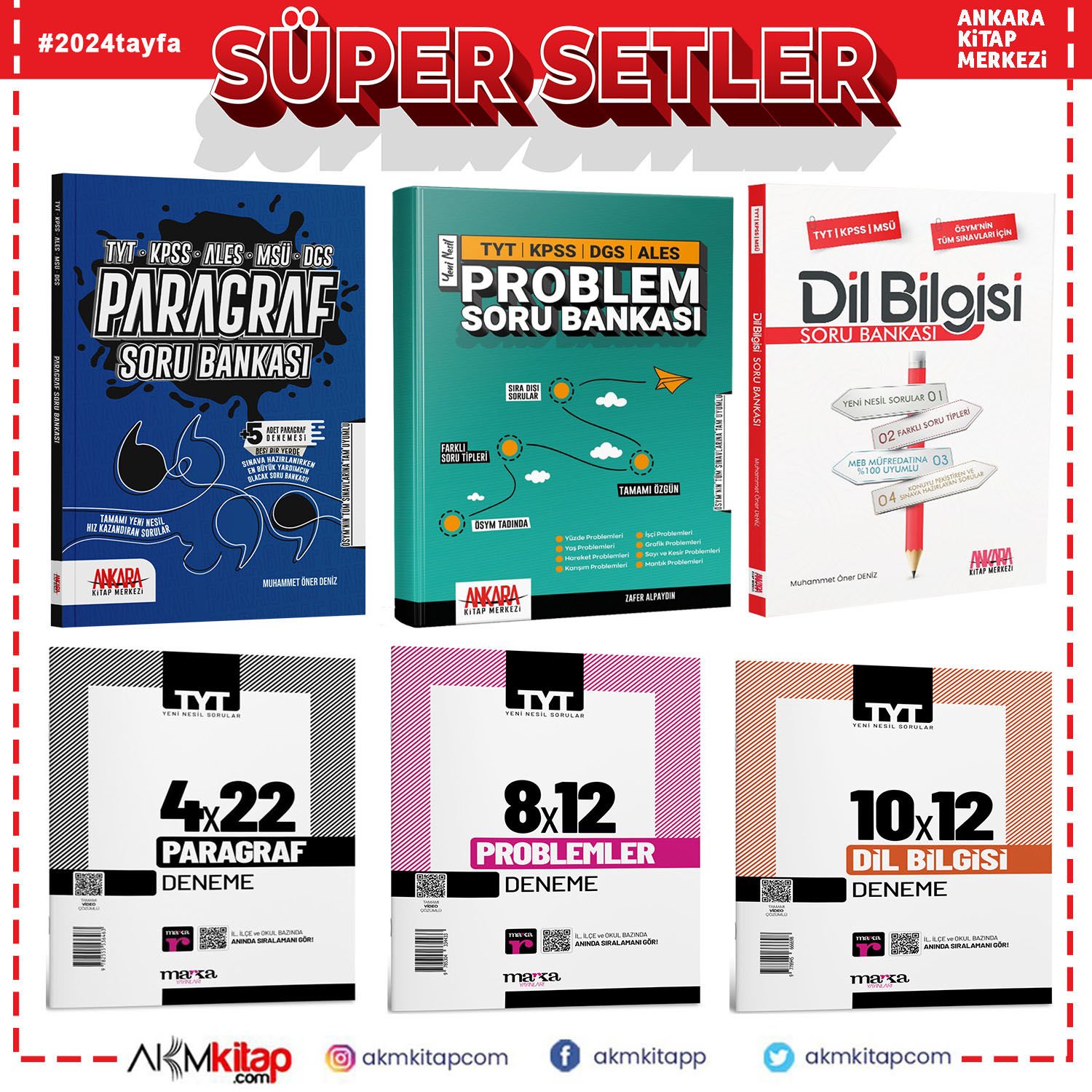 AKM Kitap Paragraf Problemler Dil Bilgisi Soru Bankası ve Marka Paragraf Problem Dil Bilgisi Deneme Seti 6 Kitap