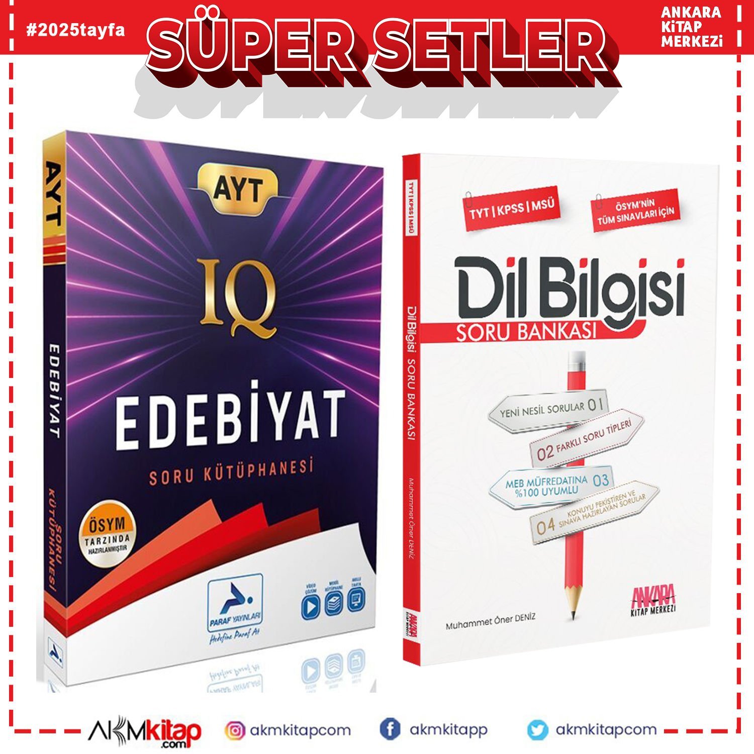 Paraf Yayınları AYT Edebiyat IQ Soru Kütüphanesi ve AKM Dil Bilgisi Soru Bankası Seti 2 Kitap