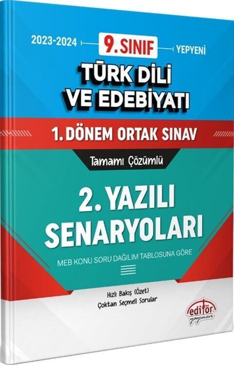 9. Sınıf Türk Dili ve Edebiyatı 1.Dönem Ortak Sınavı 2. Yazılı Senaryoları Tamamı Çözümlü Editör Yayınları