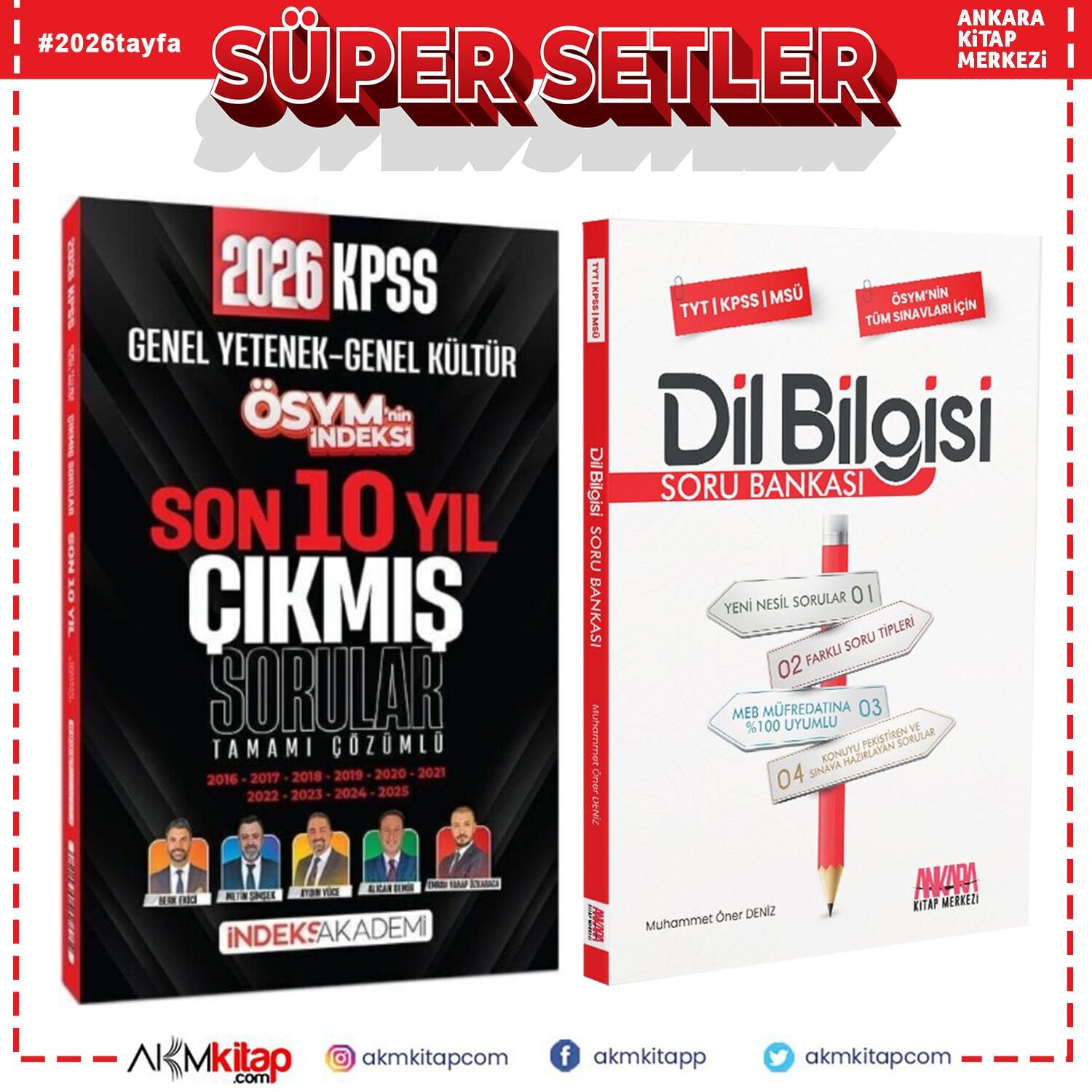 İndeks 2026 KPSS Genel Yetenek Genel Kültür ÖSYM nin İndeksi Son 10 Yıl Çıkmış Sorular ve AKM Dil Bilgisi Soru Bankası Seti 2 Kitap