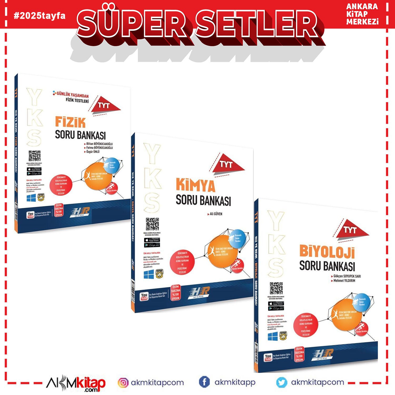 Hız ve Renk TYT Fizik Kimya ile Biyoloji Soru Bankası Seti 3 Kitap