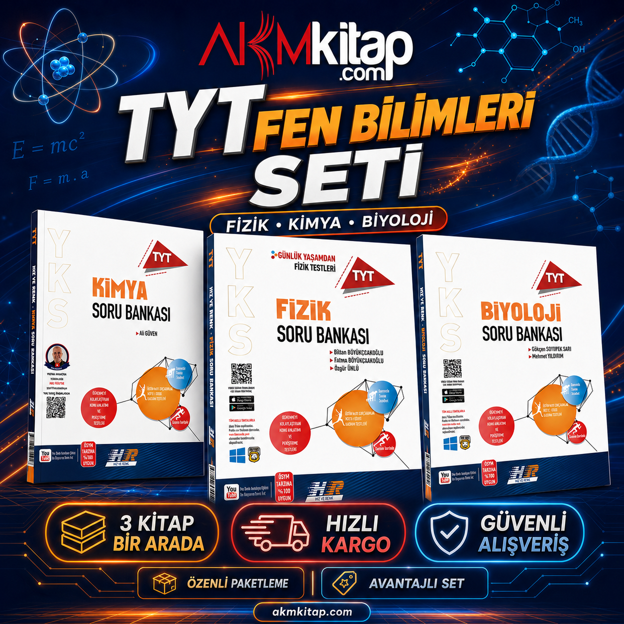 Hız ve Renk TYT Fizik Kimya ile Biyoloji Soru Bankası Seti 3 Kitap