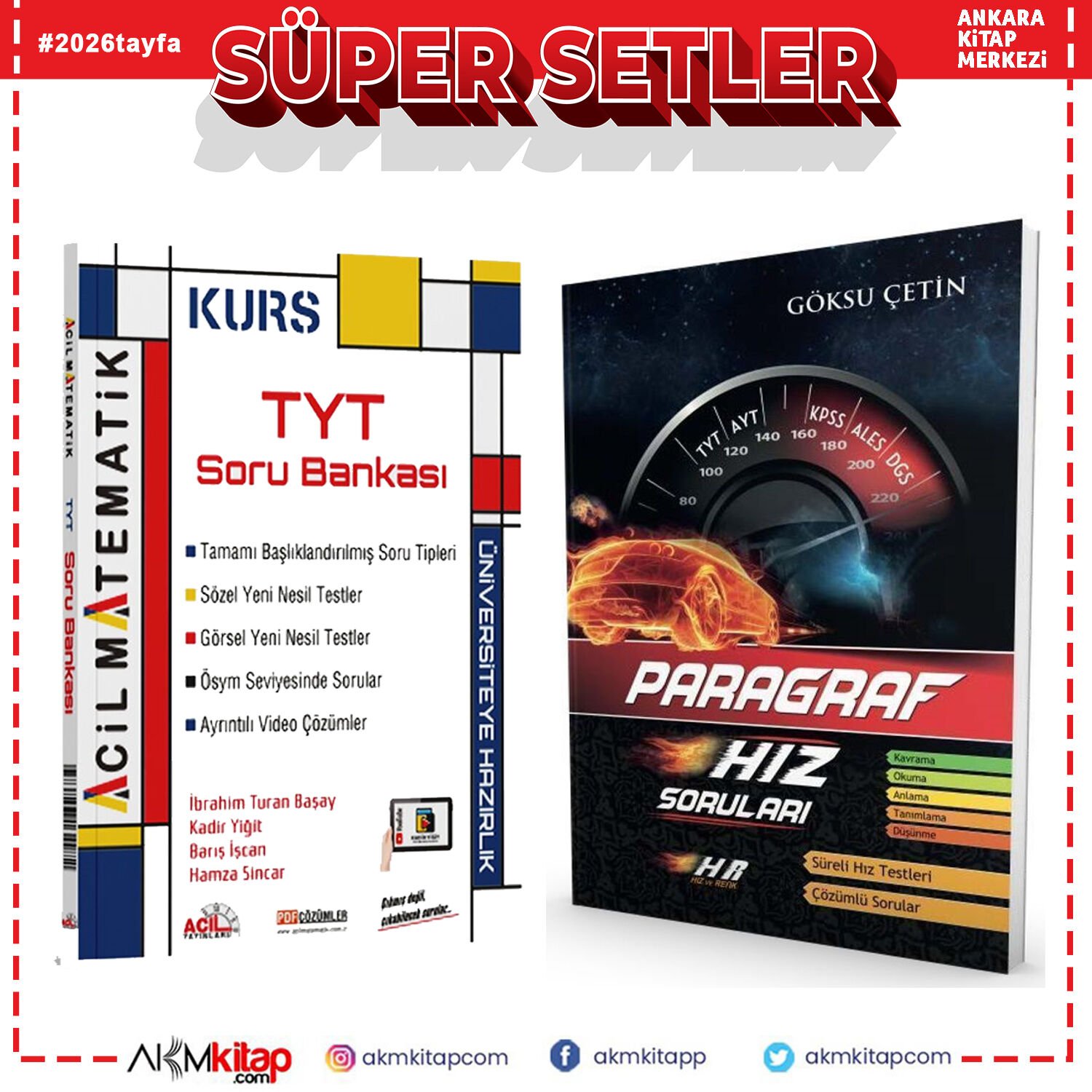 Acil Yayınları TYT Matematik Soru Bankası ve Hız Renk Paragraf Soru Bankası Seti 2 Kitap