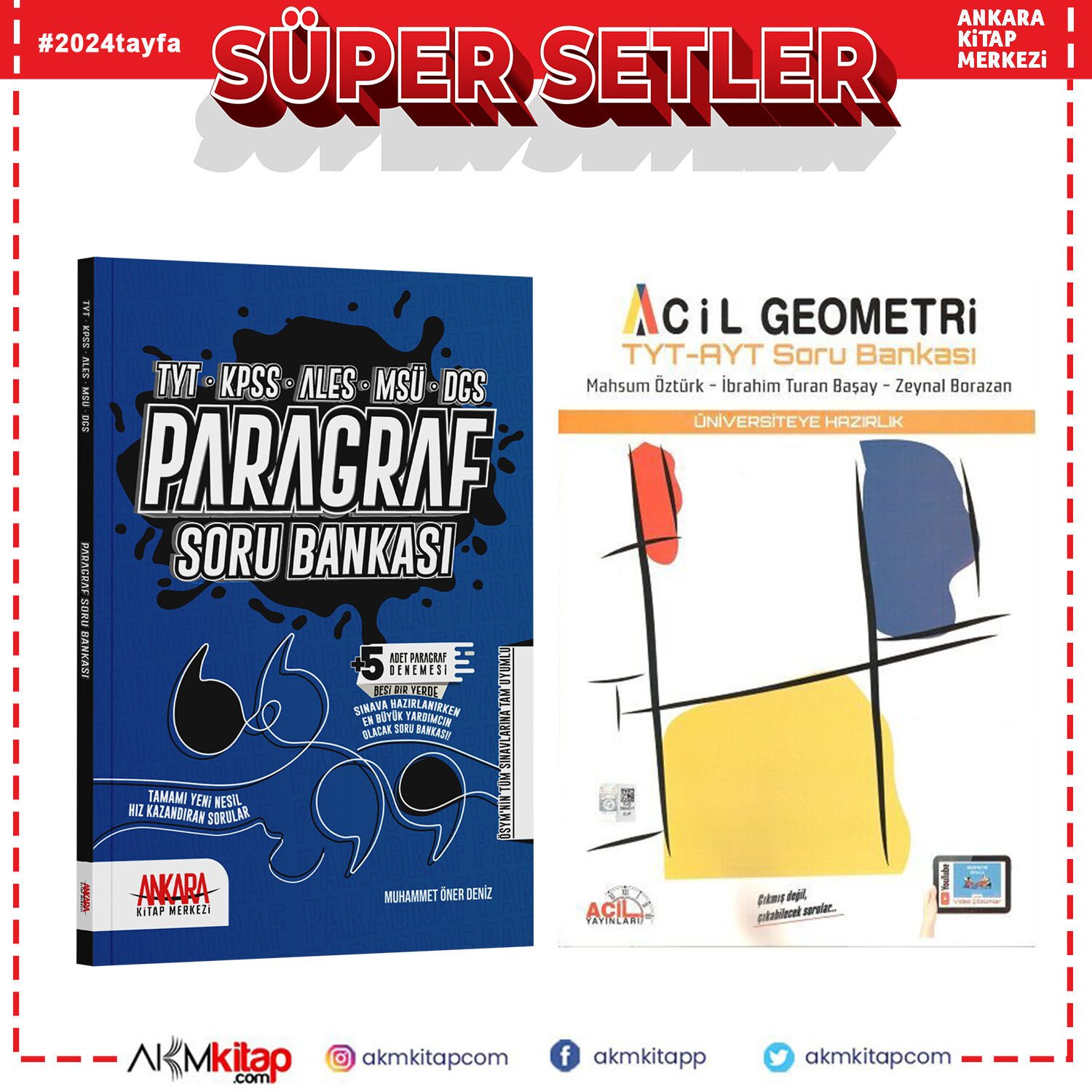 Acil Yayınları TYT AYT Geometri ve Ankara Kitap Merkezi Paragraf Soru Bankası Seti 2 Kitap