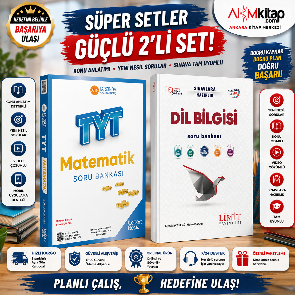 Üç Dört Beş TYT Matematik Soru Bankası ve Limit TYT Dil Bilgisi Soru Bankası 2 Kitap Set