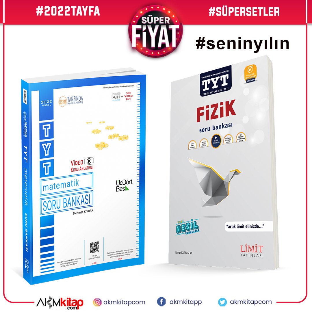 Limit TYT Fizik ve Üç Dört Beş TYT Matematik Soru Bankası 2 Kitap Set
