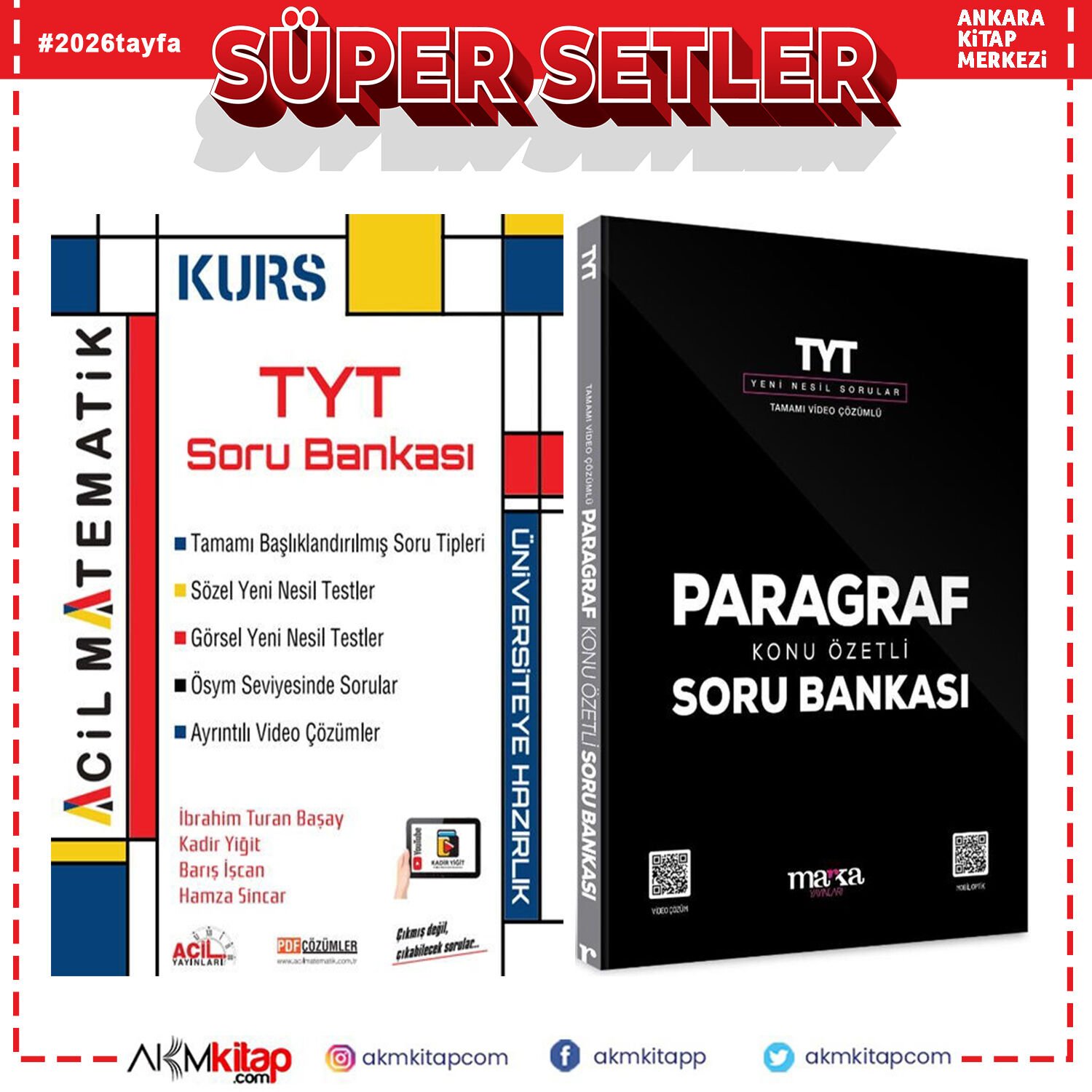 Acil TYT Matematik ve Marka Paragraf Soru Bankası Seti 2 Kitap